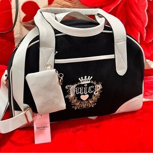 Juicy Couture Weekender Bag Heritage Velour Bowler Duffle + Coin purse NWT
